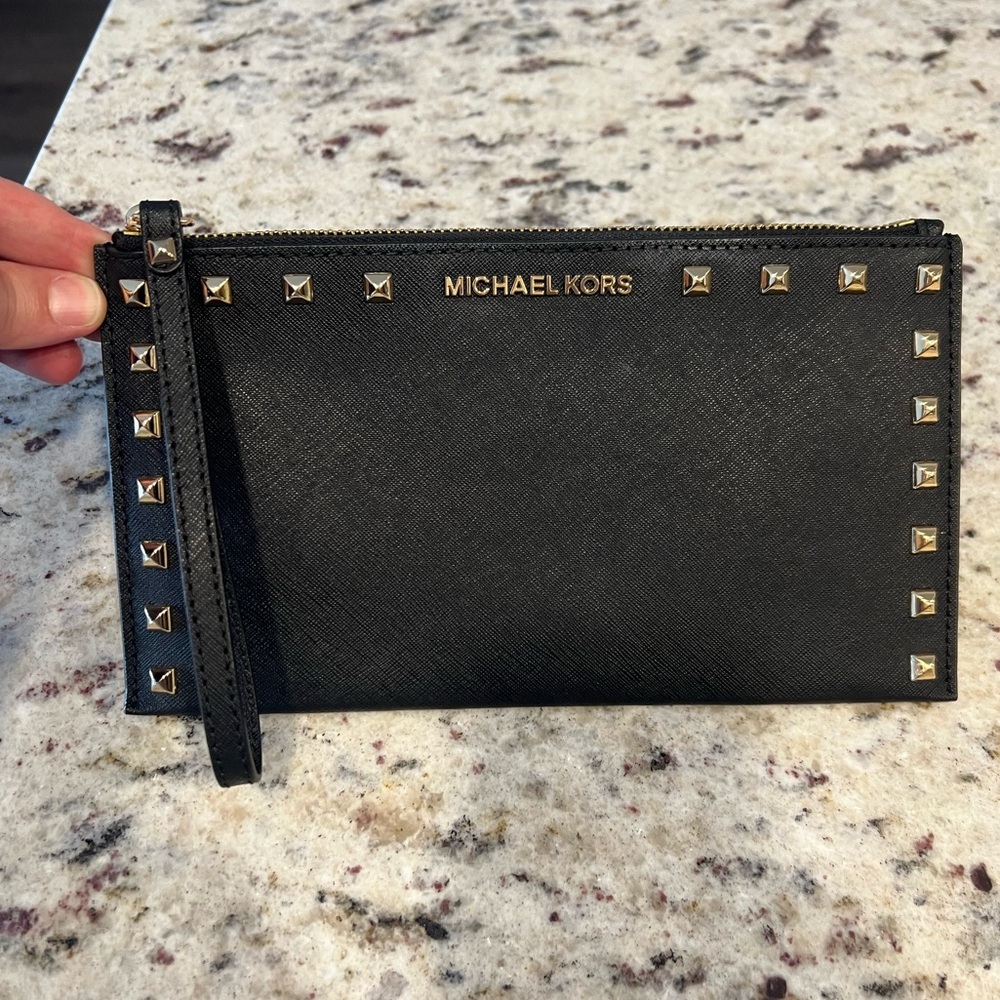 Michael Kors Black Leather Wristlet